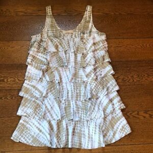 Coastal Cowgirl Fearless Eras Tour Tiered Tie-Dye Gold+White Mini Dress